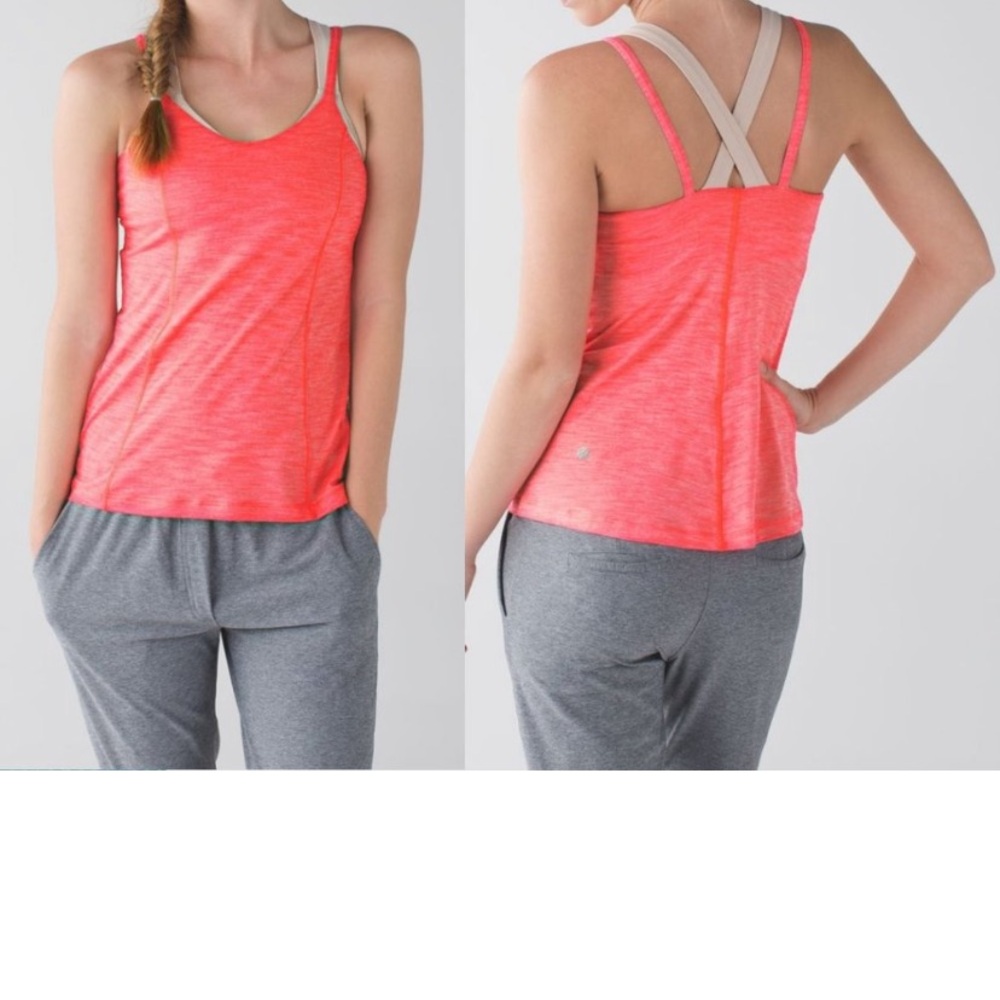 🌸 Lululemon Heathered Coral Strappy Run For
Tan Tank w/ Built In Bra 🌸